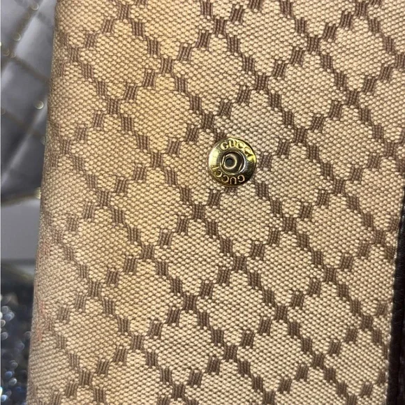 Gucci vintage 1973 Continental wallet Diamante canvas and black leather EUC - Picture 9 of 16